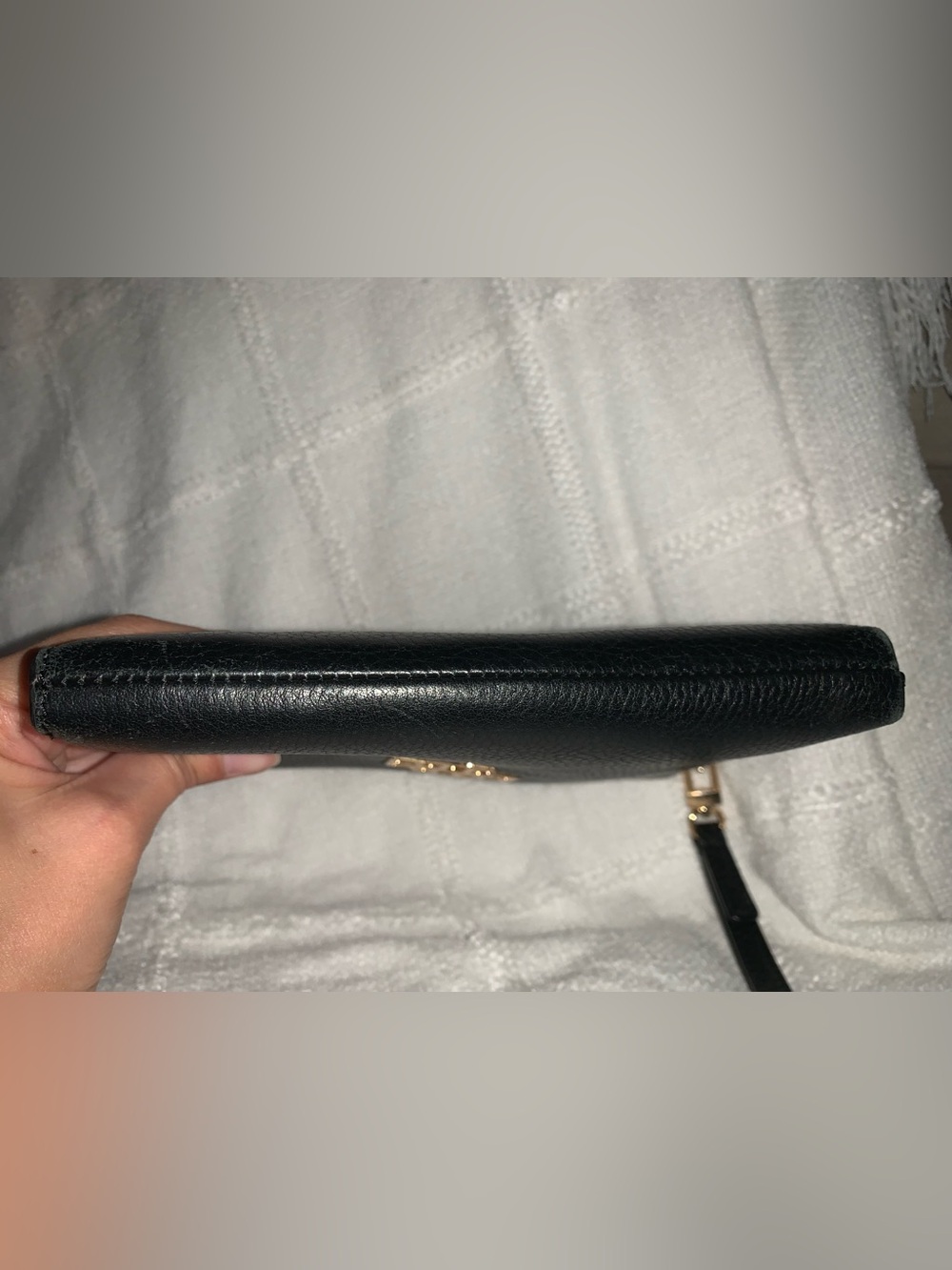 Tory Burch Black Pebbled Leather Wristlet with Gold Logo Accent - Picture 5 of 7